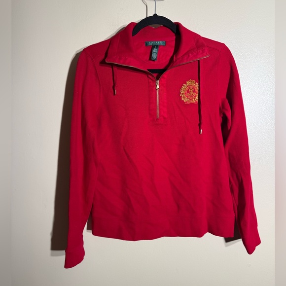 Lauren Ralph Lauren Sweaters - Lauren Ralph Lauren Pullover Sweater 3/4 Zip Gold Crest Logo small Red Old Money
